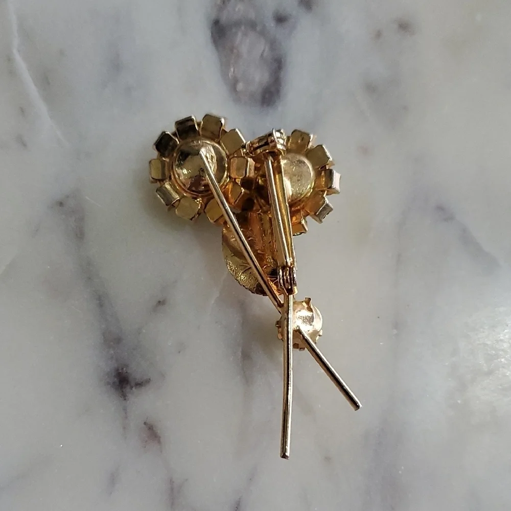 Vintage Green and Gold Floral Bouquet Brooch